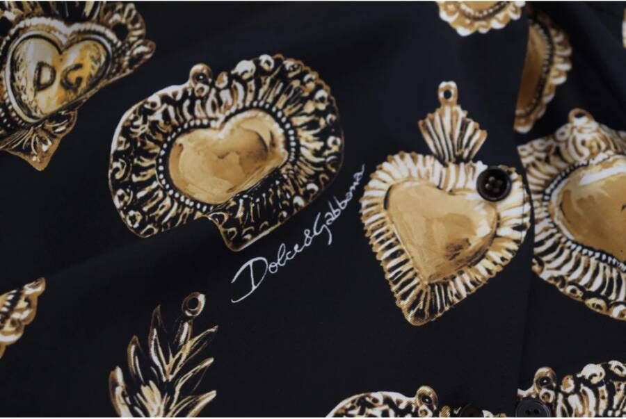 Dolce & Gabbana Luxe Zwarte Gouden Hart Zijden Shirt Multicolor Heren
