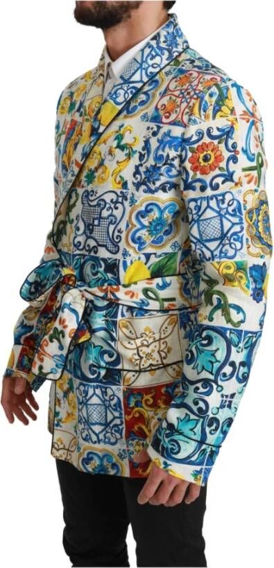 Dolce & Gabbana Majolica Brocade Linen Robe Coat Jacket Meerkleurig Heren
