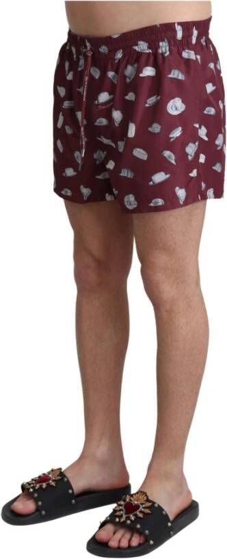 Dolce & Gabbana Maroon Hats Print Beachwear Shorts Swimwear Bruin Heren