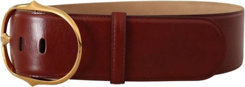 Dolce & Gabbana Maroon Leather Gold Metal Oval Buckle Belt Bruin Unisex