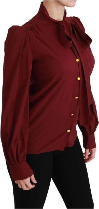 Dolce & Gabbana Maroon Long Sleeve Shirt Blouse Silk Top Rood Dames
