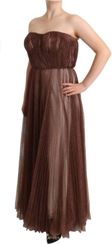 Dolce & Gabbana Metallic Bronze Polyester Maxi Gown Dress Bruin Dames