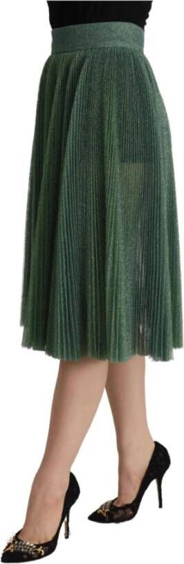 Dolce & Gabbana Metallic Green High Waist A-line Pleated Skirt Groen Dames