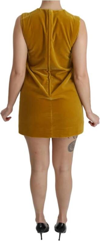 Dolce & Gabbana Mosterdgele Velvet Daisy Bloemen Mini Jurk Yellow Dames
