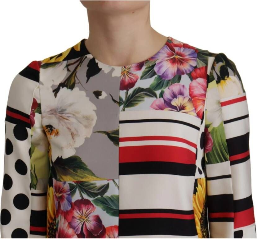 Dolce & Gabbana Multicolor Charmeuse Bloemen Sheath Jaquard Jurk Meerkleurig Dames