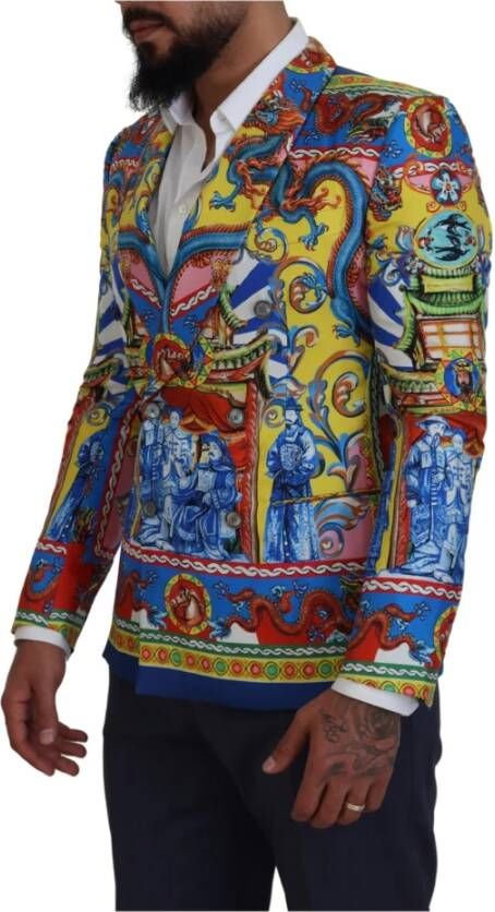 Dolce & Gabbana Multicolor Dragon Print Zijden Slim Fit Blazer Meerkleurig Heren