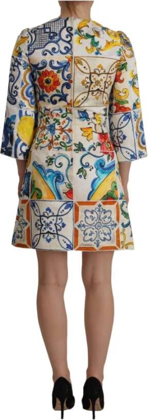 Dolce & Gabbana Multicolor Majolica Jaquard Mini Floral Sheath Brocade Dress Meerkleurig Dames