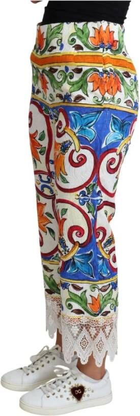 Dolce & Gabbana Multicolor Majolica Print Trouser Cotton Pants Wit Dames