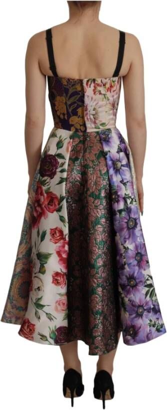 Dolce & Gabbana Multicolor Pachwork Print Floral Jaquard Silk Midi Dress Meerkleurig Dames