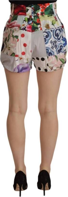 Dolce & Gabbana Multicolor Patchwork High Waist Cotton Shorts Meerkleurig Dames