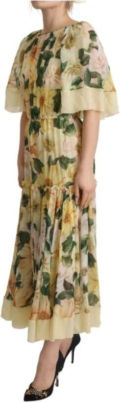 Dolce & Gabbana Multicolor Silk Floral Print Long Maxi Dress Geel Dames
