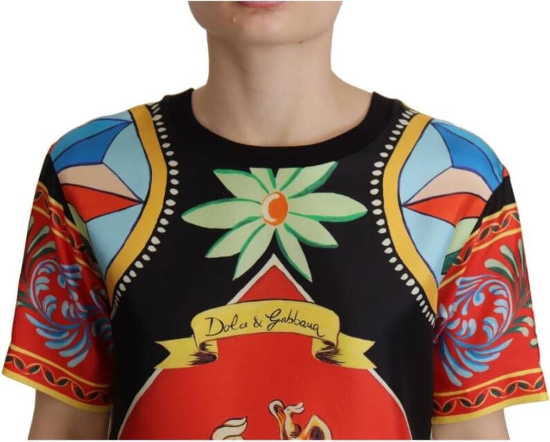 Dolce & Gabbana Multicolor Soldier Carretto Silk Top T-shirt Meerkleurig Dames