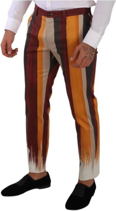 Dolce & Gabbana Multicolor Striped Cotton Skinny Pants Oranje Heren