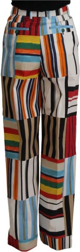 Dolce & Gabbana Multicolor Striped High Waist Cotton Pants Meerkleurig Dames