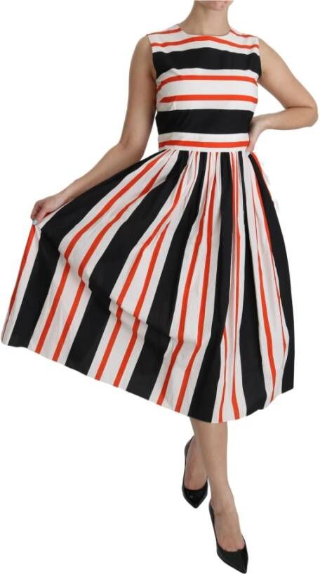 Dolce & Gabbana Multicolor Stripes A-Line Pleated Midi Dress Meerkleurig Dames