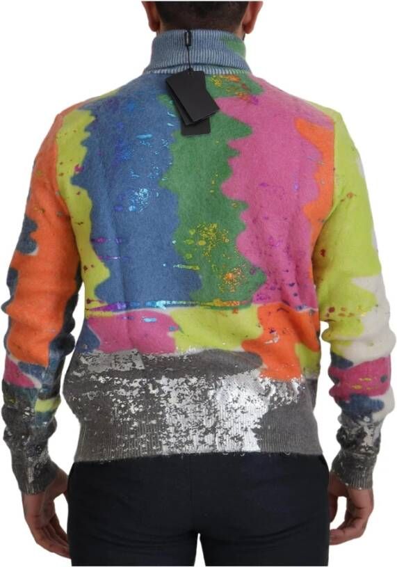 Dolce & Gabbana Multicolor Turtleneck Pullover Mohair Sweater Meerkleurig Heren