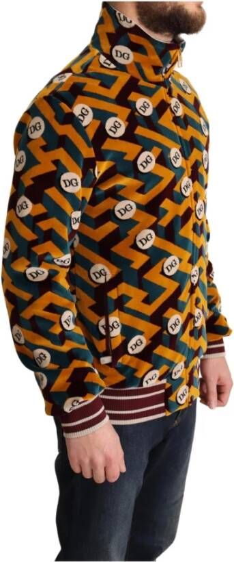 Dolce & Gabbana Multicolor Velvet DG Logo Mens Sweater Jacket Meerkleurig Heren