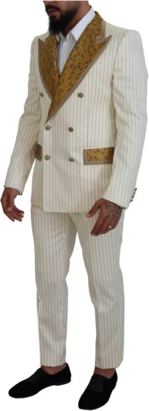 Dolce & Gabbana Off White Gouden Gestreepte Tuxedo Slim Fit Pak Wit Heren