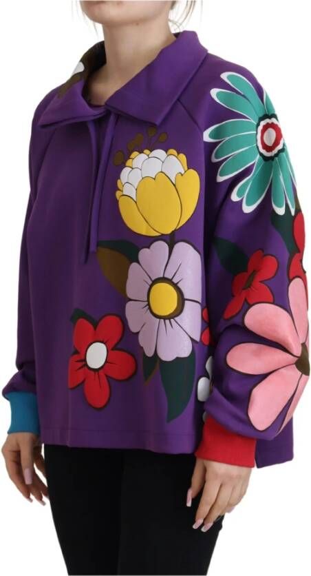 Dolce & Gabbana Paarse Bloemenprint Pullover Katoenen Trui Purple Dames
