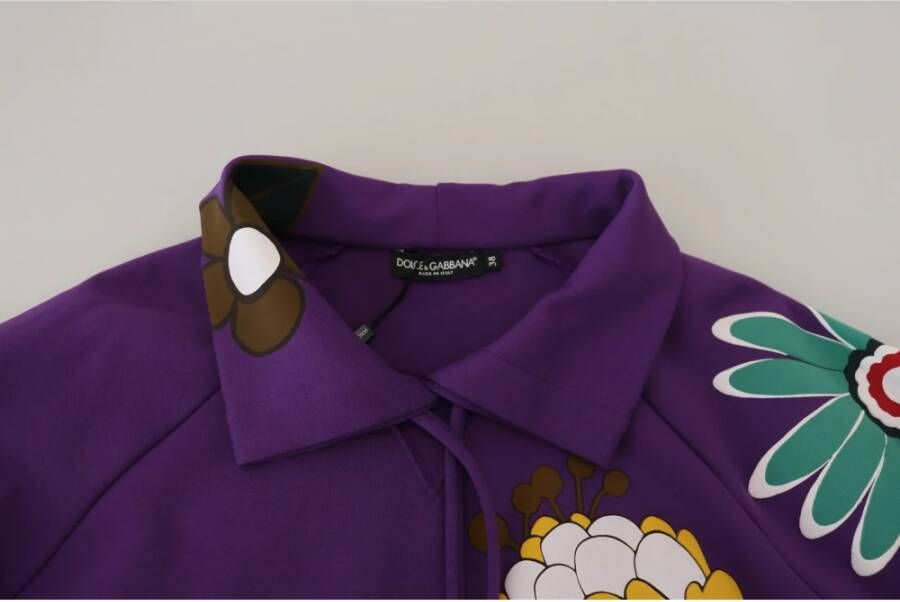 Dolce & Gabbana Paarse Bloemenprint Pullover Katoenen Trui Purple Dames
