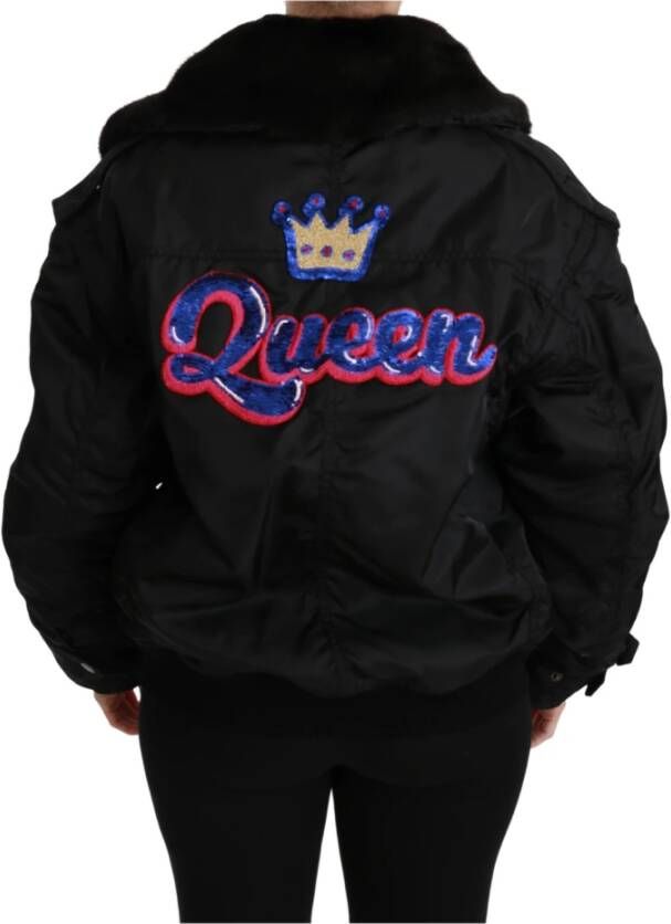 Dolce & Gabbana Pailletten Queen Crown Bomberjack Black Dames