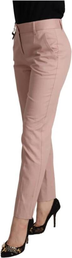 Dolce & Gabbana Pink Cotton Mid Waist Trouser Tapered Pants Roze Dames