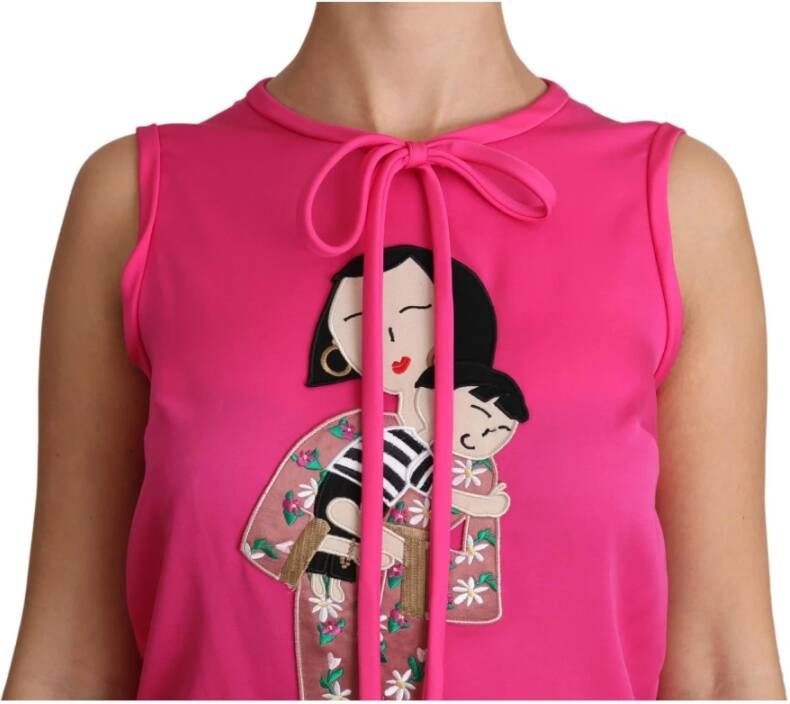 Dolce & Gabbana Pink Family Silk Tank Mama Blouse Top Shirt Roze Dames