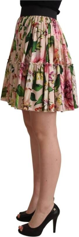 Dolce & Gabbana Pink Floral Print Silk High Waist Mini Skirt Roze Dames