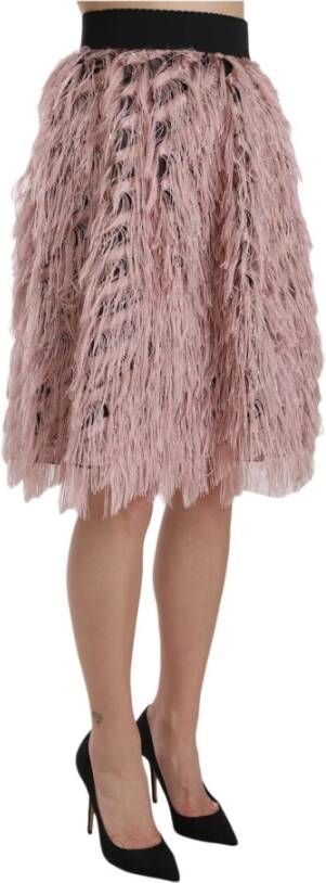 Dolce & Gabbana Pink Gold Fringe Metallic Pencil A-line Skirt Roze Dames