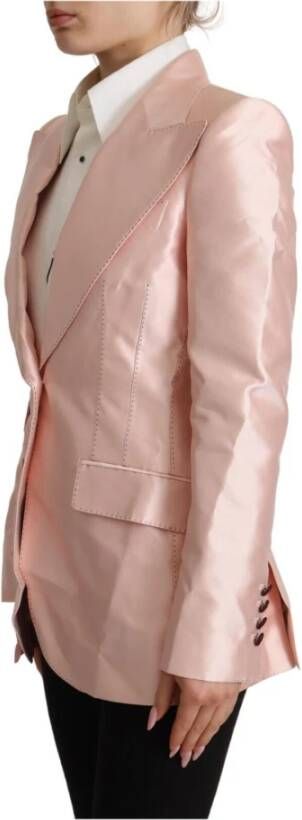 Dolce & Gabbana Pink Satin Long Sleeves Blazerjas Coat Jacket Roze Dames