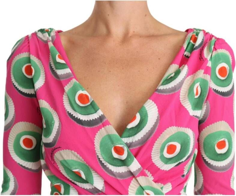 Dolce & Gabbana Pink Silk Cup Cake Sheath Stretch Dress Roze Dames
