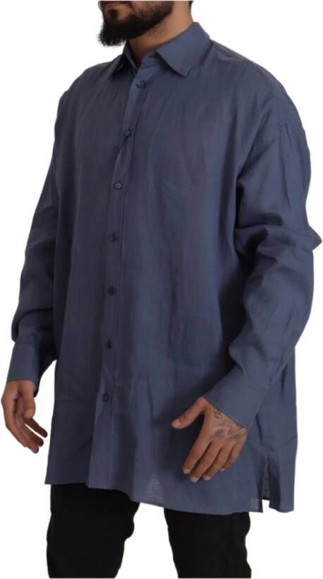 Dolce & Gabbana Donkerblauw Linnen Overhemd Blauw Heren