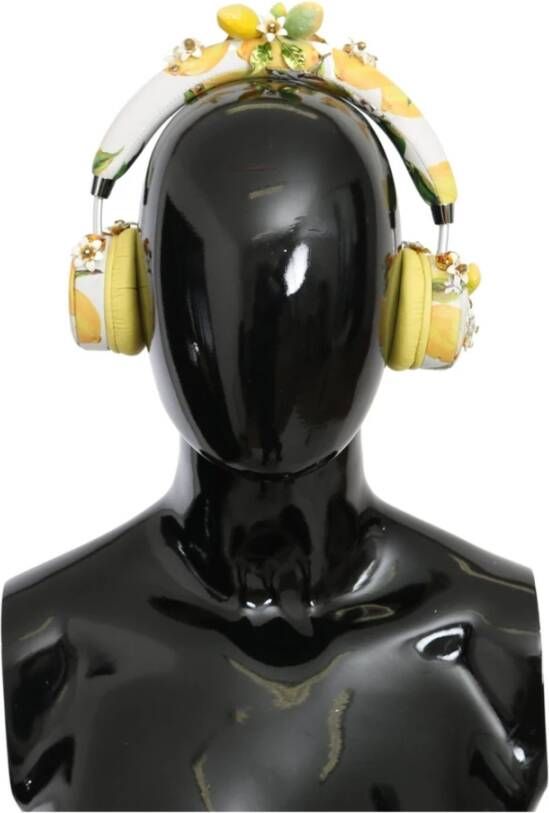 Dolce & Gabbana Prachtige Leren Hoofdtelefoon Set met Gouden Versiering Geel Dames