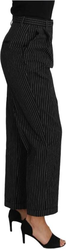 Dolce & Gabbana Pre-owned Black Pin Striped Dress Pants Cropped Straight Pant Zwart Dames