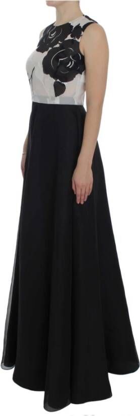 Dolce & Gabbana Pre-owned Black White Floral Silk Sheath Gown Dress Zwart Dames