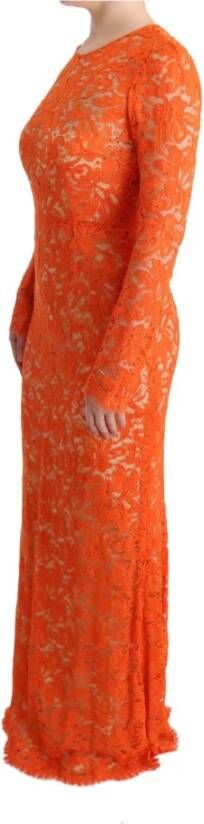 Dolce & Gabbana Pre-owned Orange Floral Ricamo Sheath Long Dress Oranje Dames