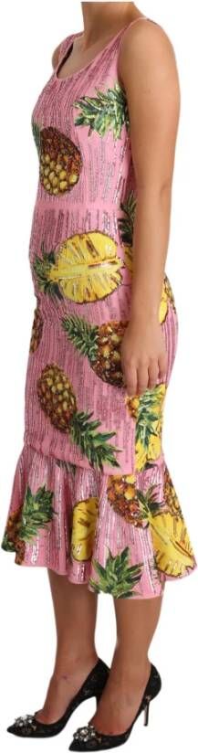 Dolce & Gabbana Pre-owned Pink Pineapple Special Piece Midi Dress Roze Dames