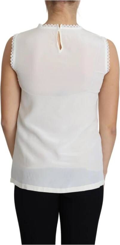 Dolce & Gabbana Pre-owned White Blouse Silk Lace Trimmed Sleeveless Top Wit Dames