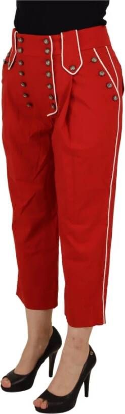 Dolce & Gabbana Red Button Embellished High Waist Pants Rood Heren