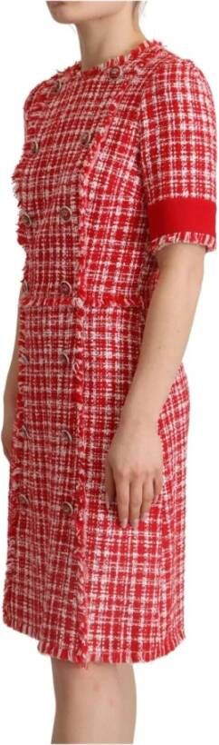 Dolce & Gabbana Red Checkered Cotton Embellished Sheath Dress Rood Dames