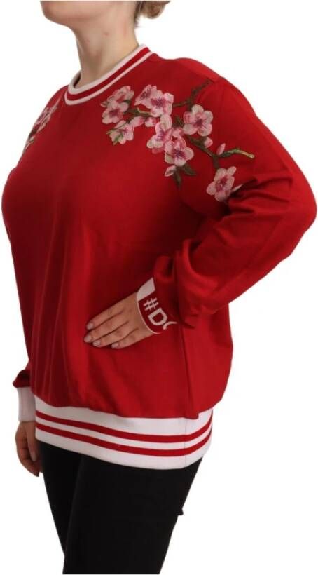 Dolce & Gabbana Red Cotton Crewneck DGlove Pullover Sweater Rood Dames