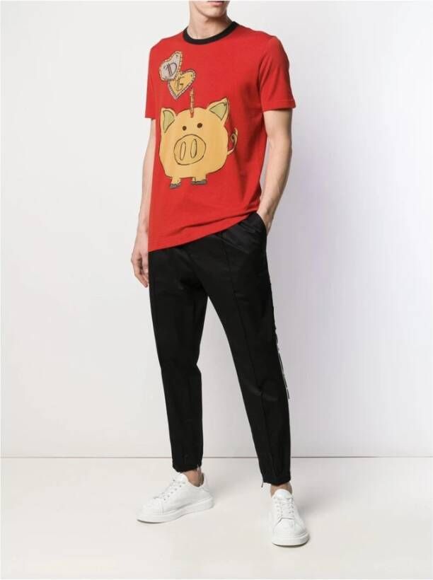 Dolce & Gabbana Red Cotton T-Shirt Rood Heren
