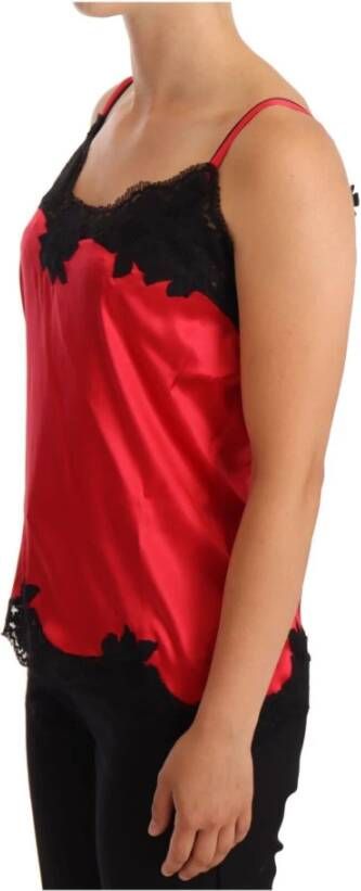 Dolce & Gabbana Red Floral Lace Silk Satin Camisole Lingerie Top Rood Dames
