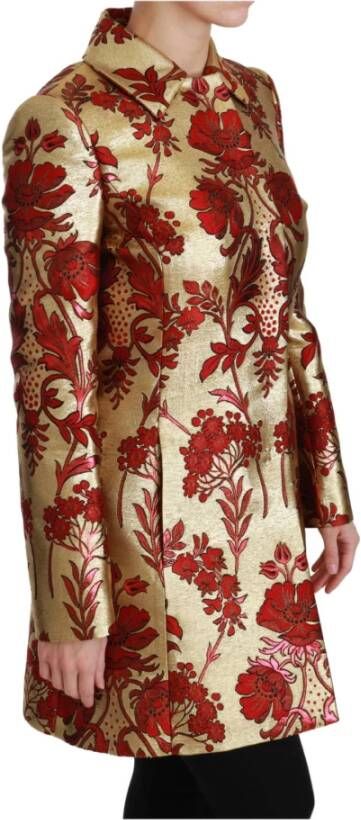 Dolce & Gabbana Red Gold Floral Brocade Cape Coat Jacket Geel Dames