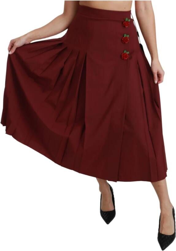 Dolce & Gabbana Red High Waist Pleated Maxi Wool Skirt Rood Dames