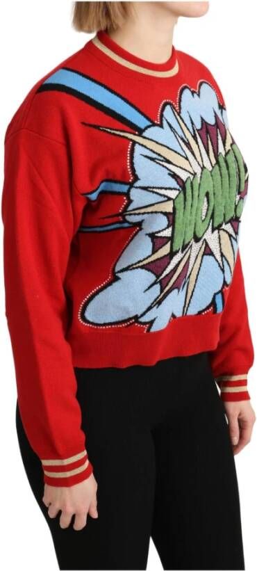 Dolce & Gabbana Red Knitted Cashmere Cartoon Top Sweater Rood Dames