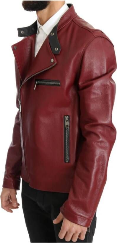 Dolce & Gabbana Red Leather Deerskin Jacket Rood Heren
