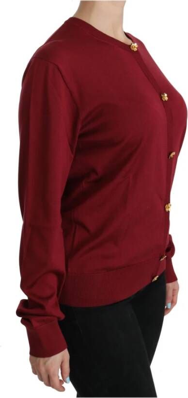 Dolce & Gabbana Red Silk Long Sleeve Cardigan Sweater Rood Dames