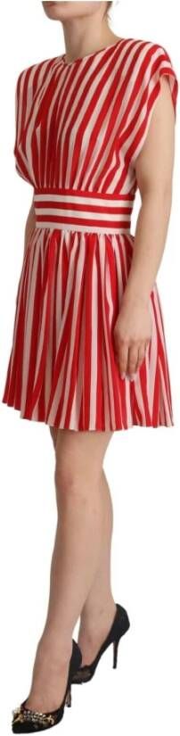 Dolce & Gabbana Red White Stripes Silk Mini A-line Dress Rood Dames
