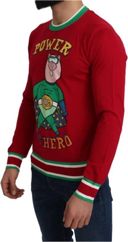 Dolce & Gabbana Red Wool Silk Pig of the Year Sweater Rood Heren